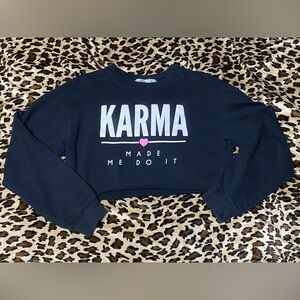 Cut Off Crop Top Long Sleeve Shirt Karma Sweatshirt Y2K Graphic Cute Crewneck